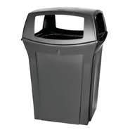 Rubbermaid Outdoor Ranger 45 Gal Black Plastic Trash Receptacle With 4