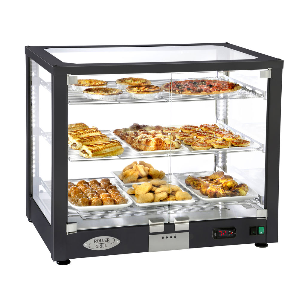 FS-VGSP-06120 Black Glass Top Vianni 29" Heated Food Warming Shelf Countertop 