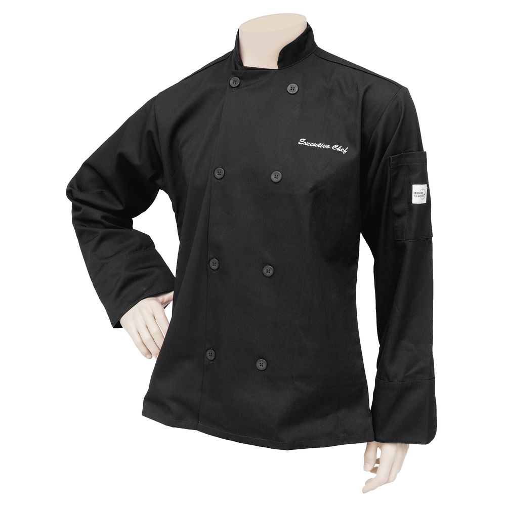 Mercer Culinary Millennia Black Poly Cotton Embroidered Unisex Chef Coat Extra Large