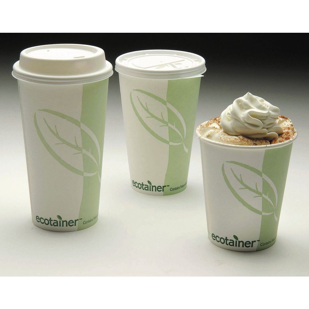 12 oz Ecotainer™ White Paper Hot Cups 3 1/2"Dia. x 4"H