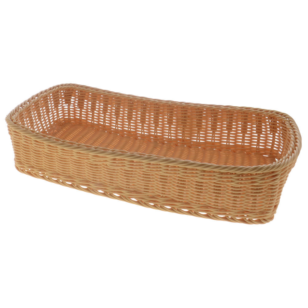 Rectangular Brown Plastic Wicker Storage Basket 20 7/8 L x 10 5/8 W x 4 H 