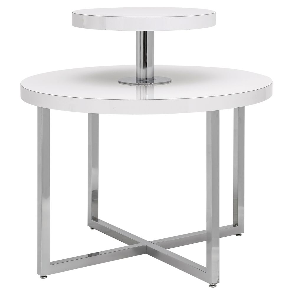 TABLE, GLOSS WHITE, CHROME, 42"DIA