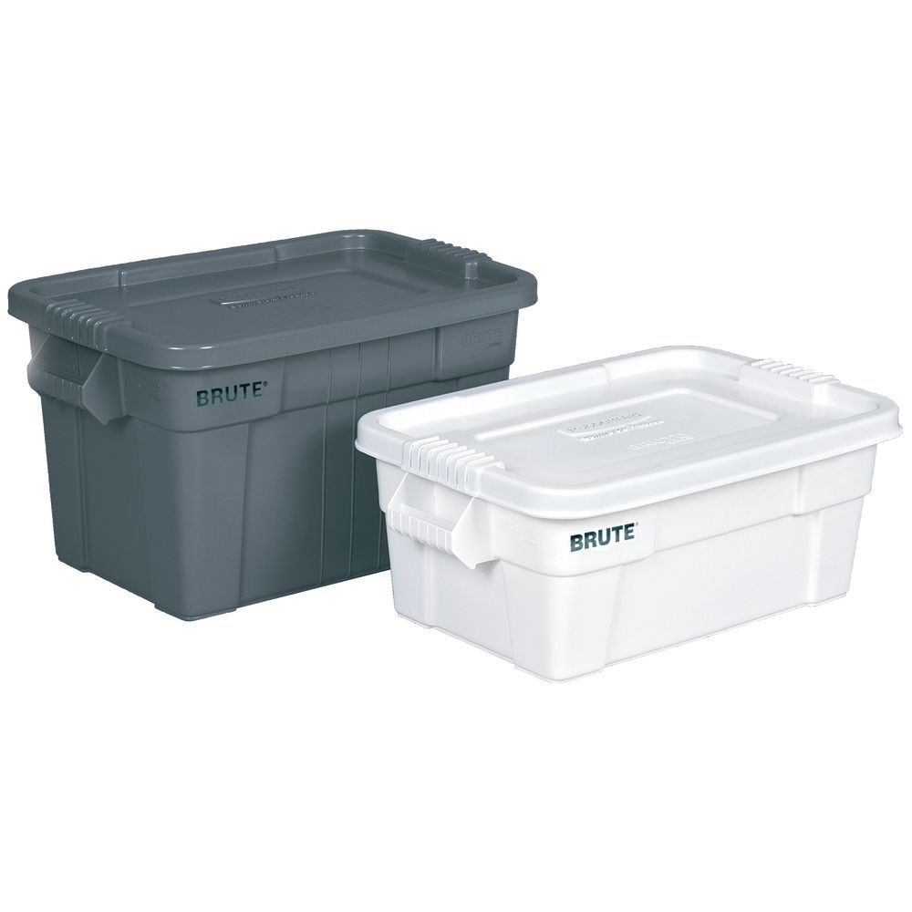 Rubbermaid Commercial Products Brute Medium 14-Gallons (56-Quart) White  Weatherproof Heavy Duty Tote with Standard Snap Lid at