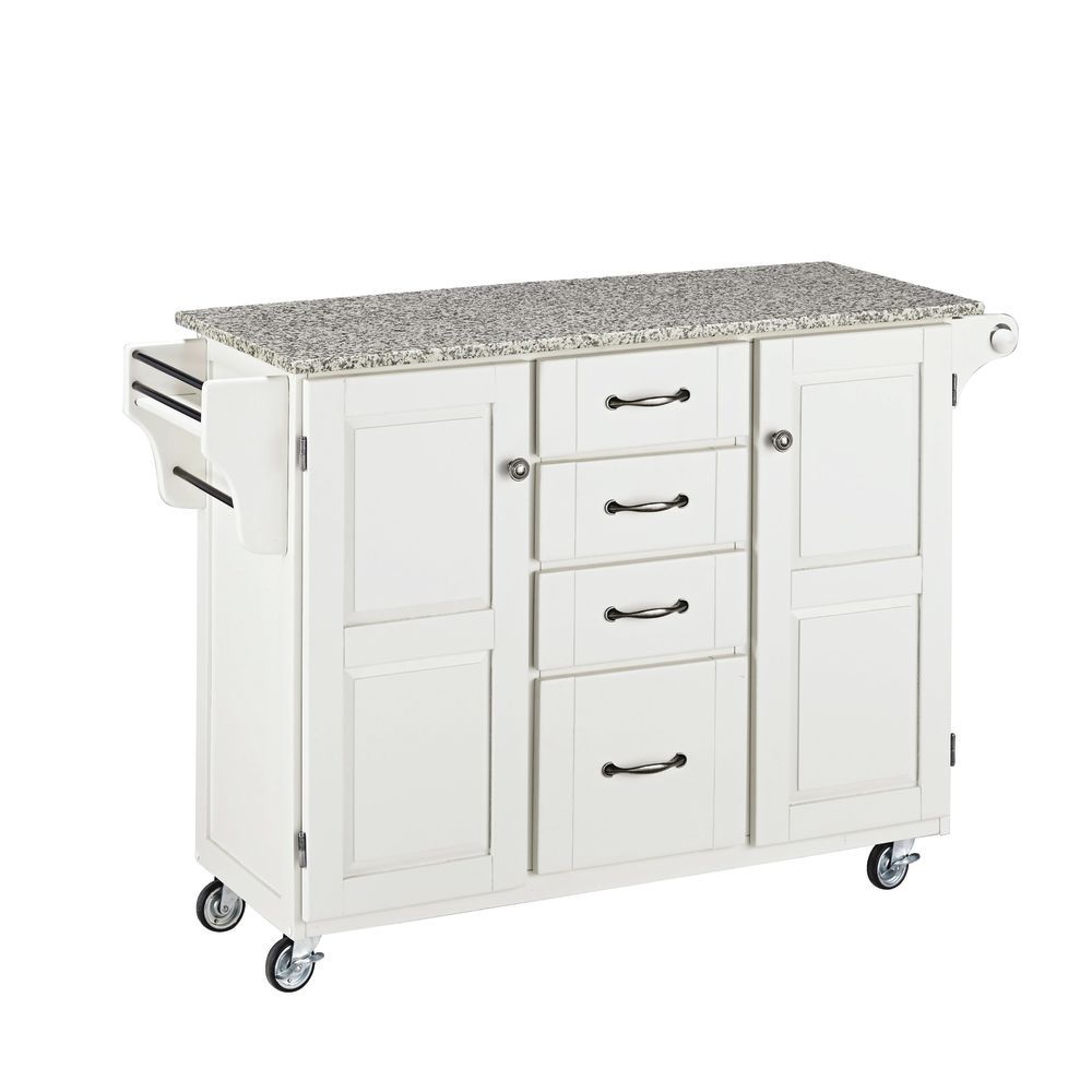 Serving Cart With White Base And Salt And Pepper Granite Top