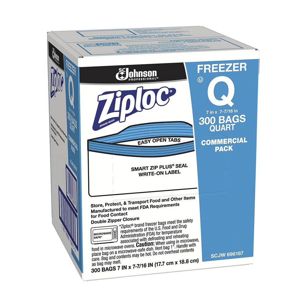 Ziploc® 696187 Quart Clear 2.77 mil Poly Commercial Freezer Bag - 7L x 7  11/25H