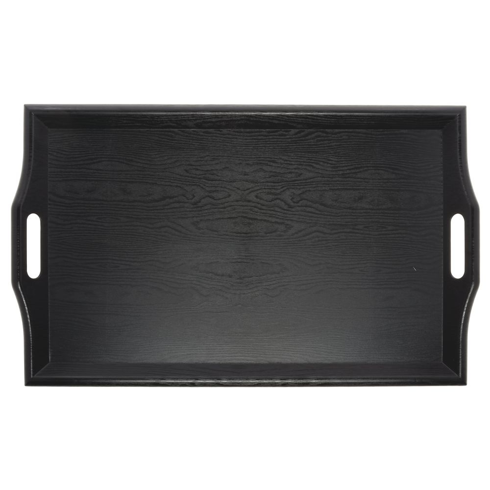 G.E.T. Black SAN Plastic Faux Wood Serving Tray with Handles - 25