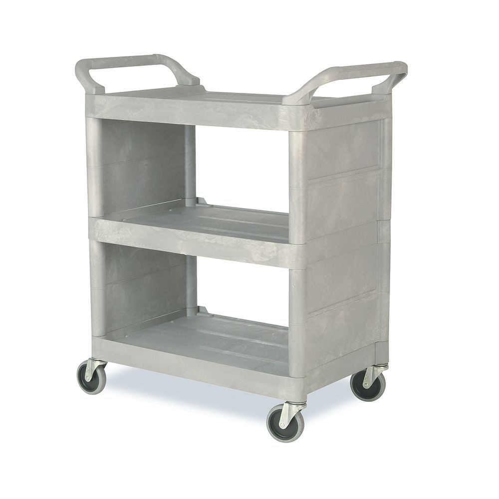 Rubbermaid Platinum Plastic 3 Shelf Enclosed End Utility Cart 31