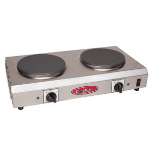 This Double Burner Hot Plate is made with Stainless Steel.