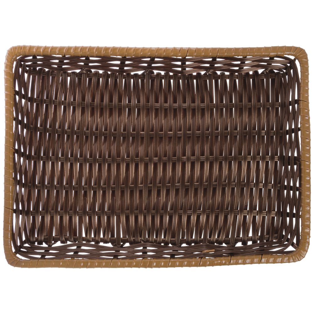 Tri-Cord Washable Wicker Display Basket in Brown with Carmel Trim 13"L x 18"W x 2"H