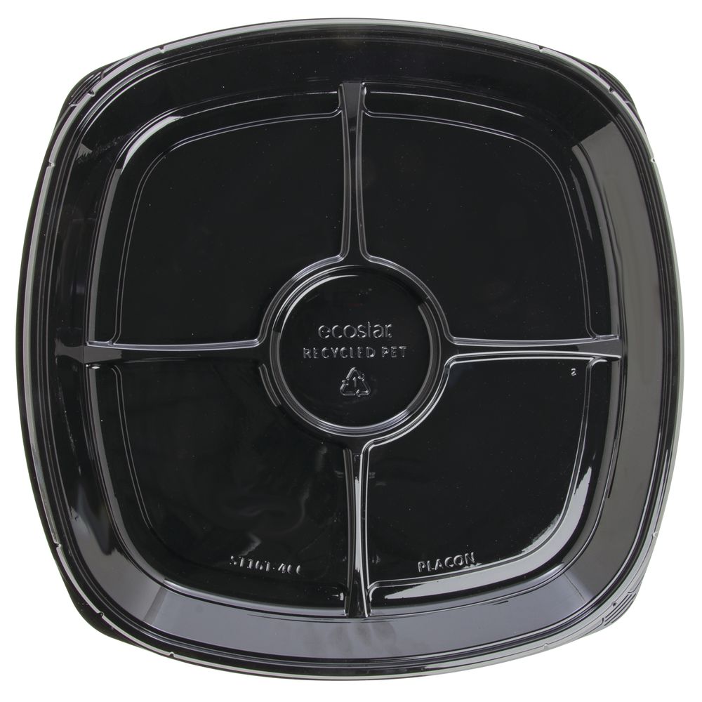 Fresh &#39;n Clear&trade; Party Trays 12" Sq 4 Compartment Black 50/Cs