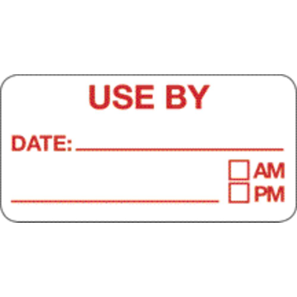 LABEL, USE BY, RED ON WHT, 2W X 1H, 500/RL