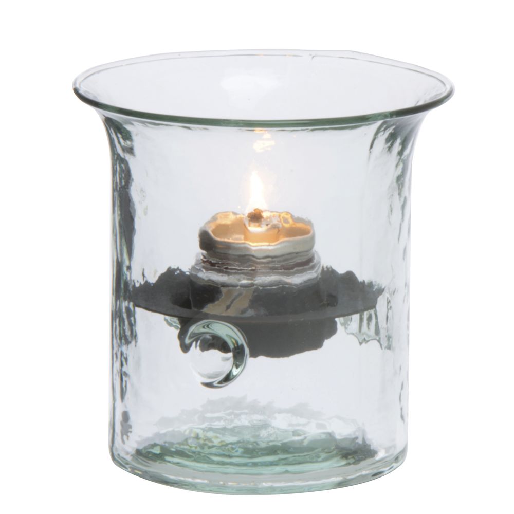 Recycled glass tea light holders top