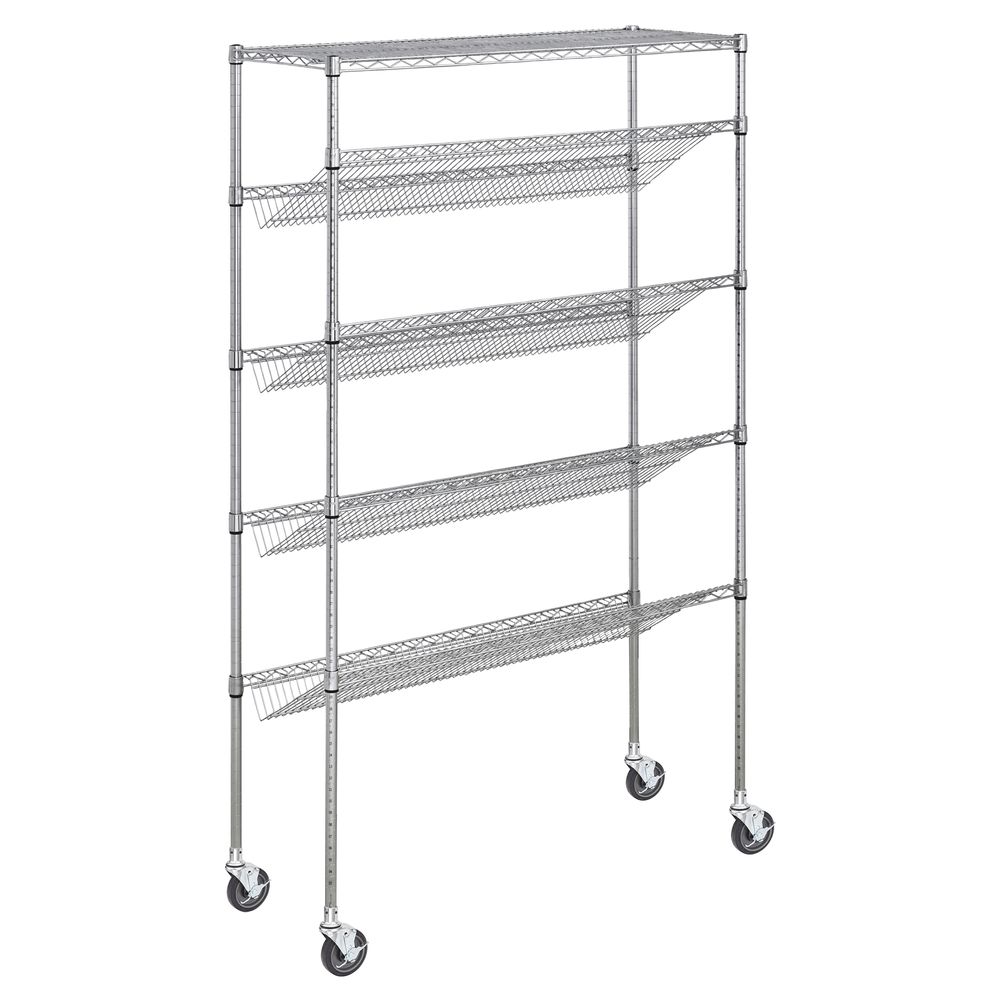 Mbl Racks Kratos 5-Shelf Slanted Chrome Wire Mobile Merchandising Rack - 48