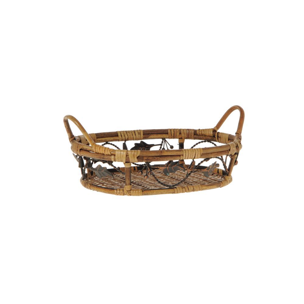 Oval Bronze Iron and Natural Bamboo Decorative Basket 16 1/2"L x 11"W