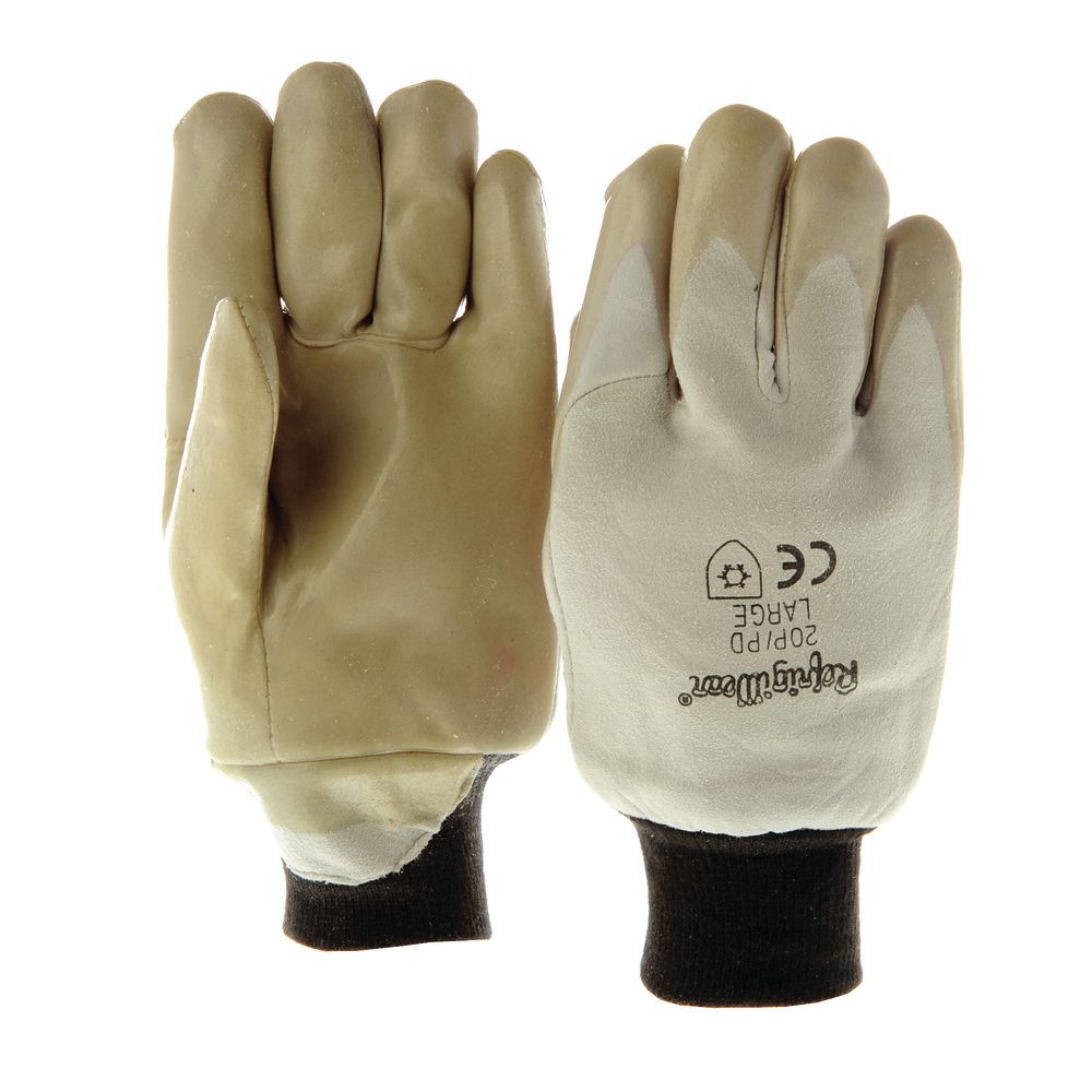 RefrigiWear Grey Leather Deerskin Gloves with Latex Dipped Palm
