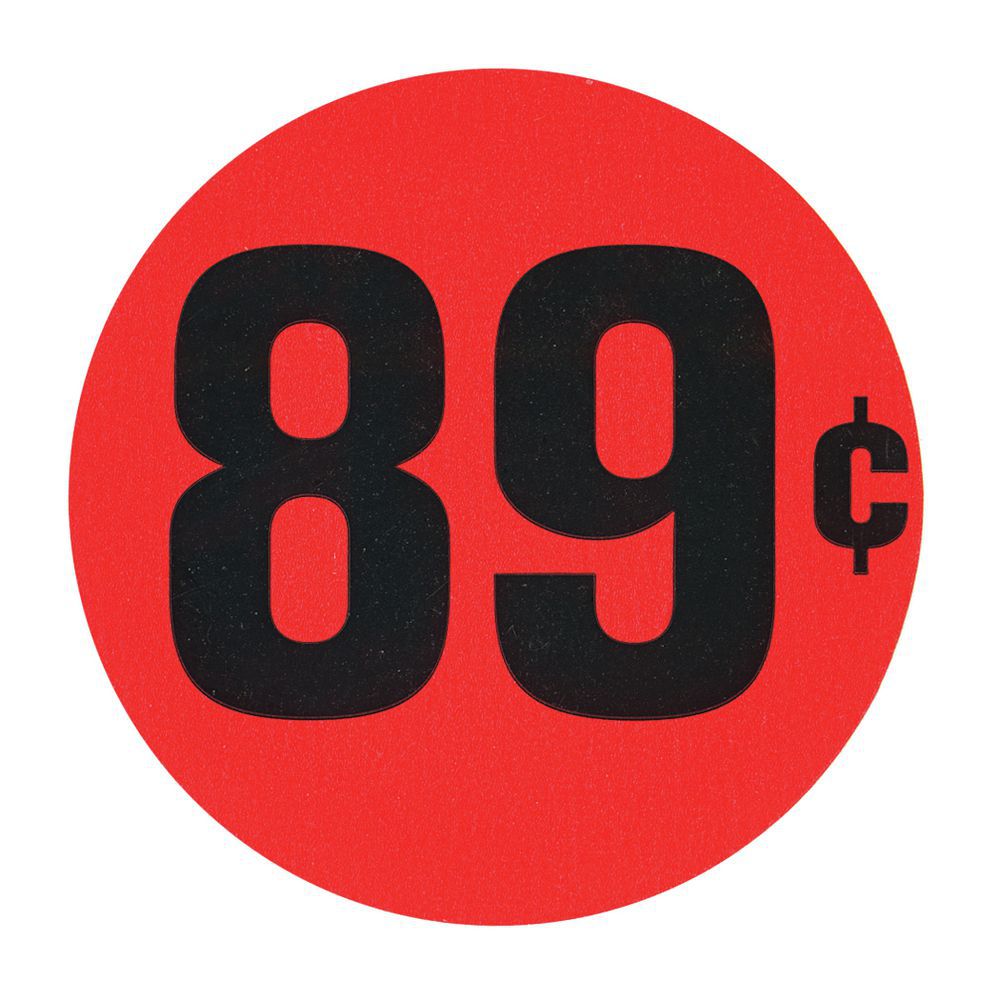 LABEL, RED FLR, 89 CENTS, 1 1/2" DIA.