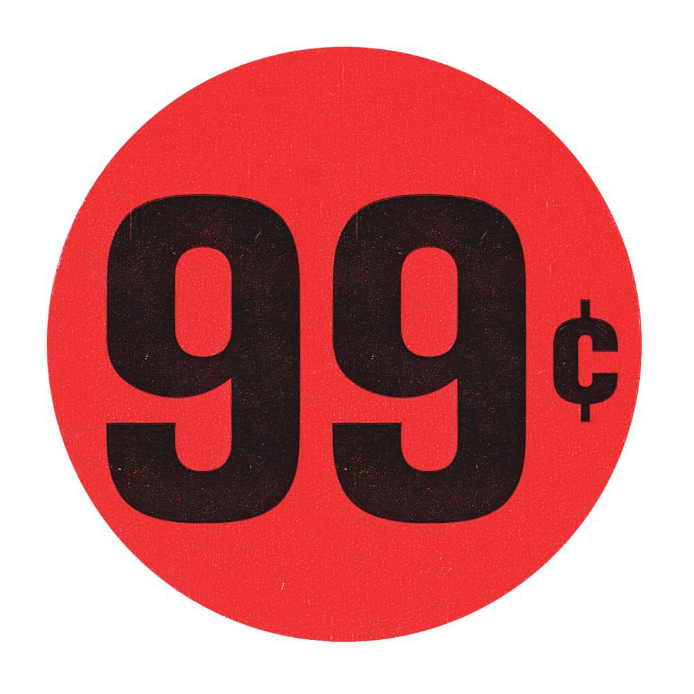 Red 99¢ Large Price Point Price Tag Labels Black Imprint - 1 1/2Dia