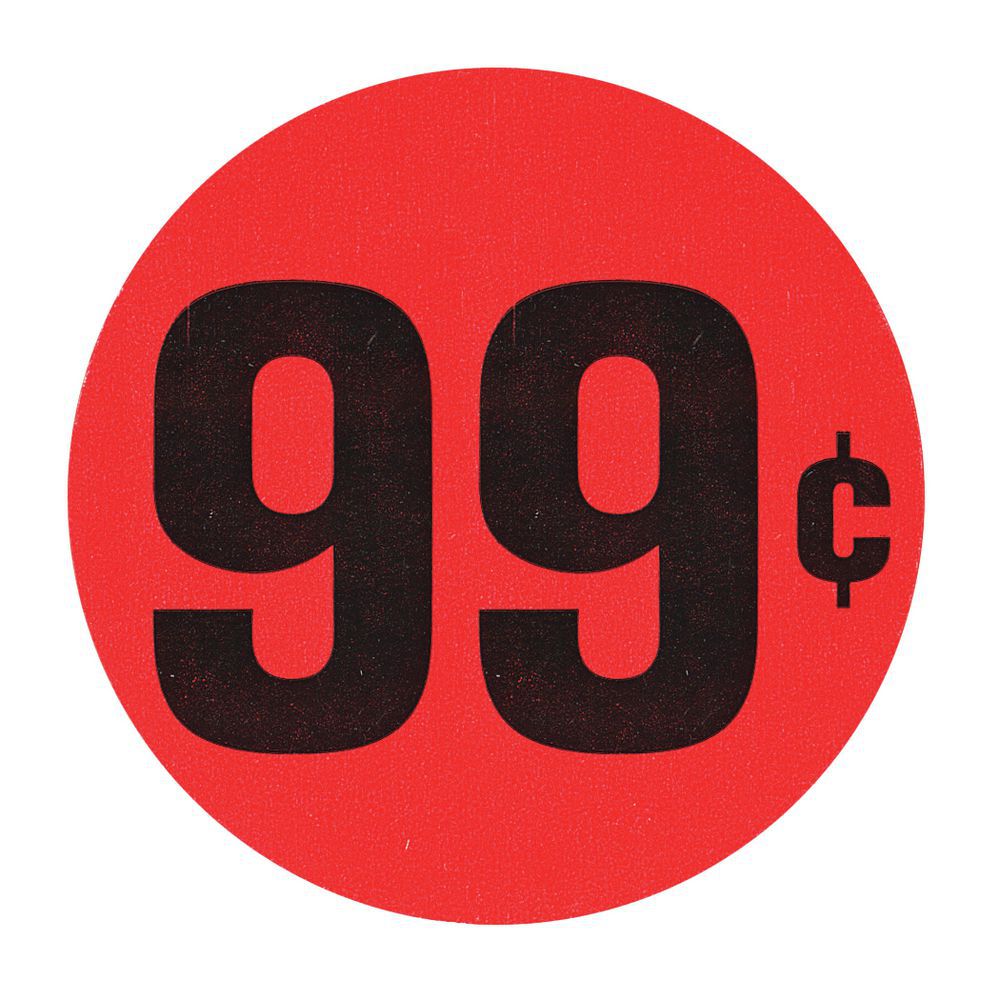 Red $1.99 Large Price Point Price Tag Labels Black Imprint - 1 1/2Dia