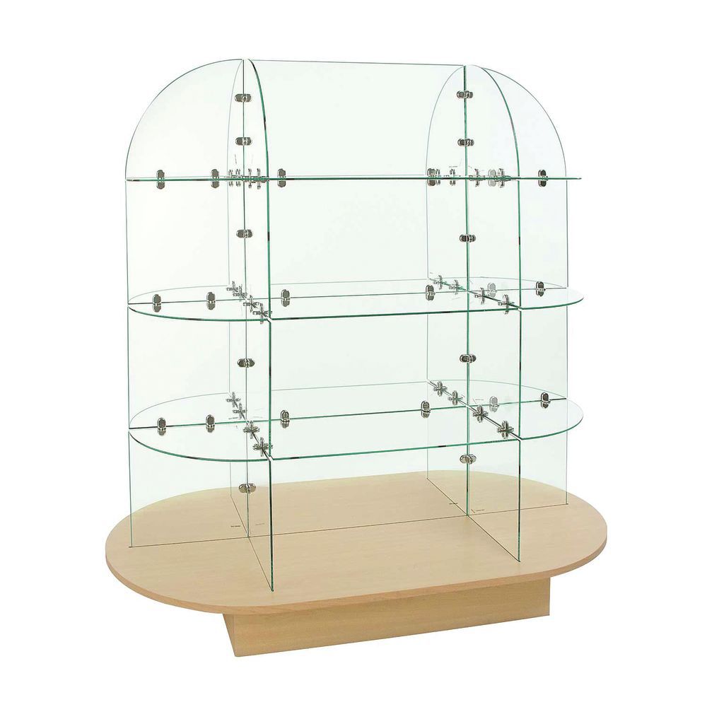 Oval Glass Shelving Unit With Wood Base
