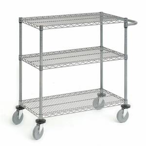 3-Tier Wire Cart with Stainless Steel Top, Chrome - 36L x 24W x 39 1/2H