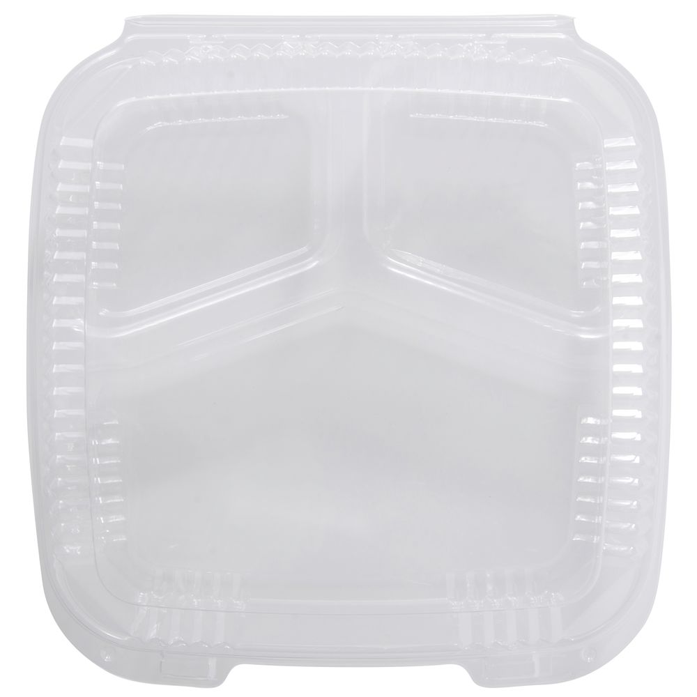 Hinged Carryout Containers Clear Large 3-Section 9 1/2"L x 9 1/2"W x 3"H