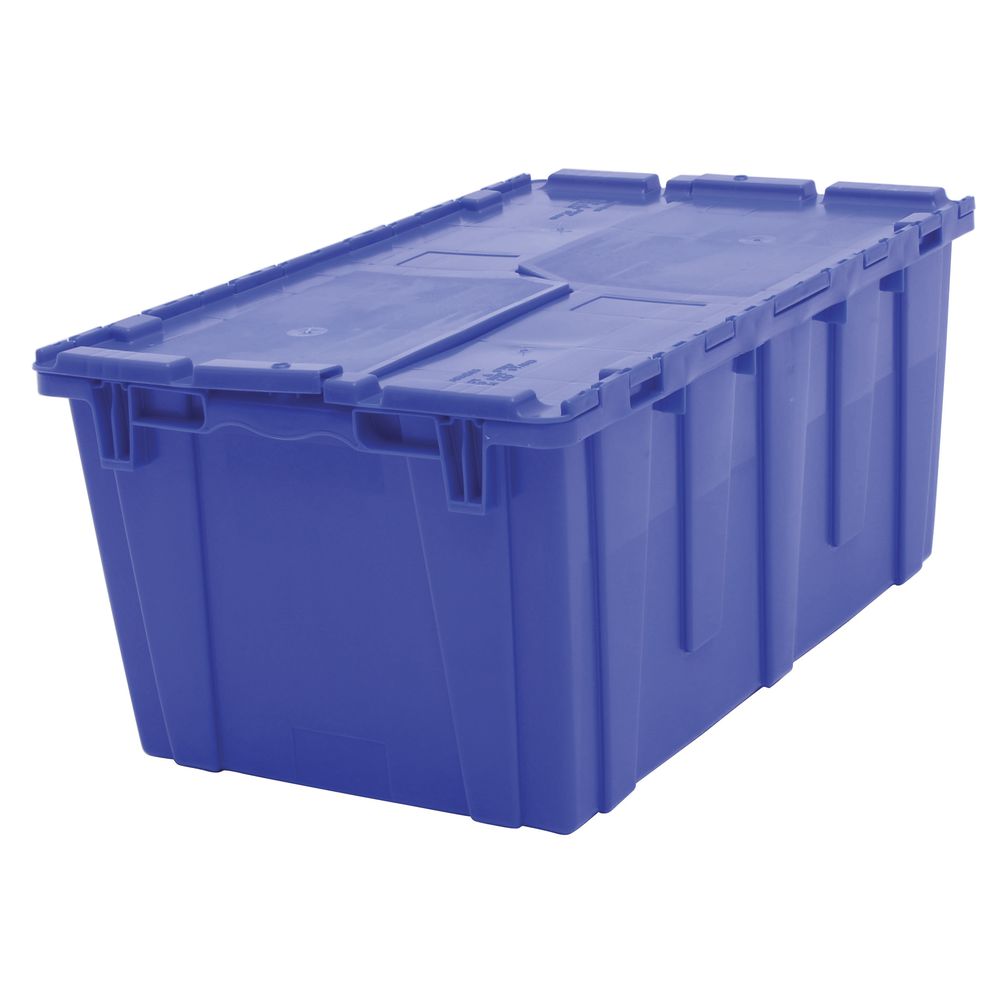 Orbis 21 x 15 x 9 Stack-N-Nest Flipak Dark Blue Tote Box with Hinged Lockable Lid and Pin (12-Pack) - Secure and Stackable Storage Solution