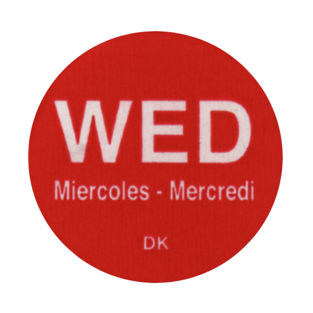 DayMark Red Tri-Lingual Rotation Colored Dot Labels Wednesday - 3/4