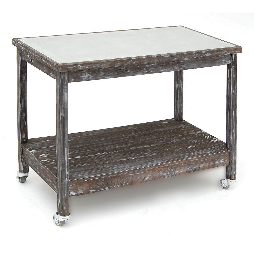 Expressly Hubert Mobile Rustic Brown Wood Table With Galvanized Inset Top 48 L X 24 W X 37 H