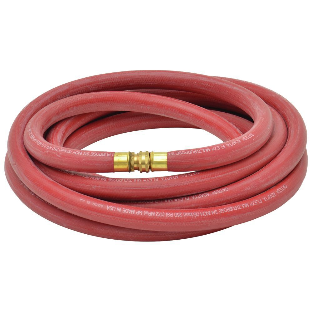 Red Rubber Hot Water Hose With Coupling - 3/4Dia x 25'L
