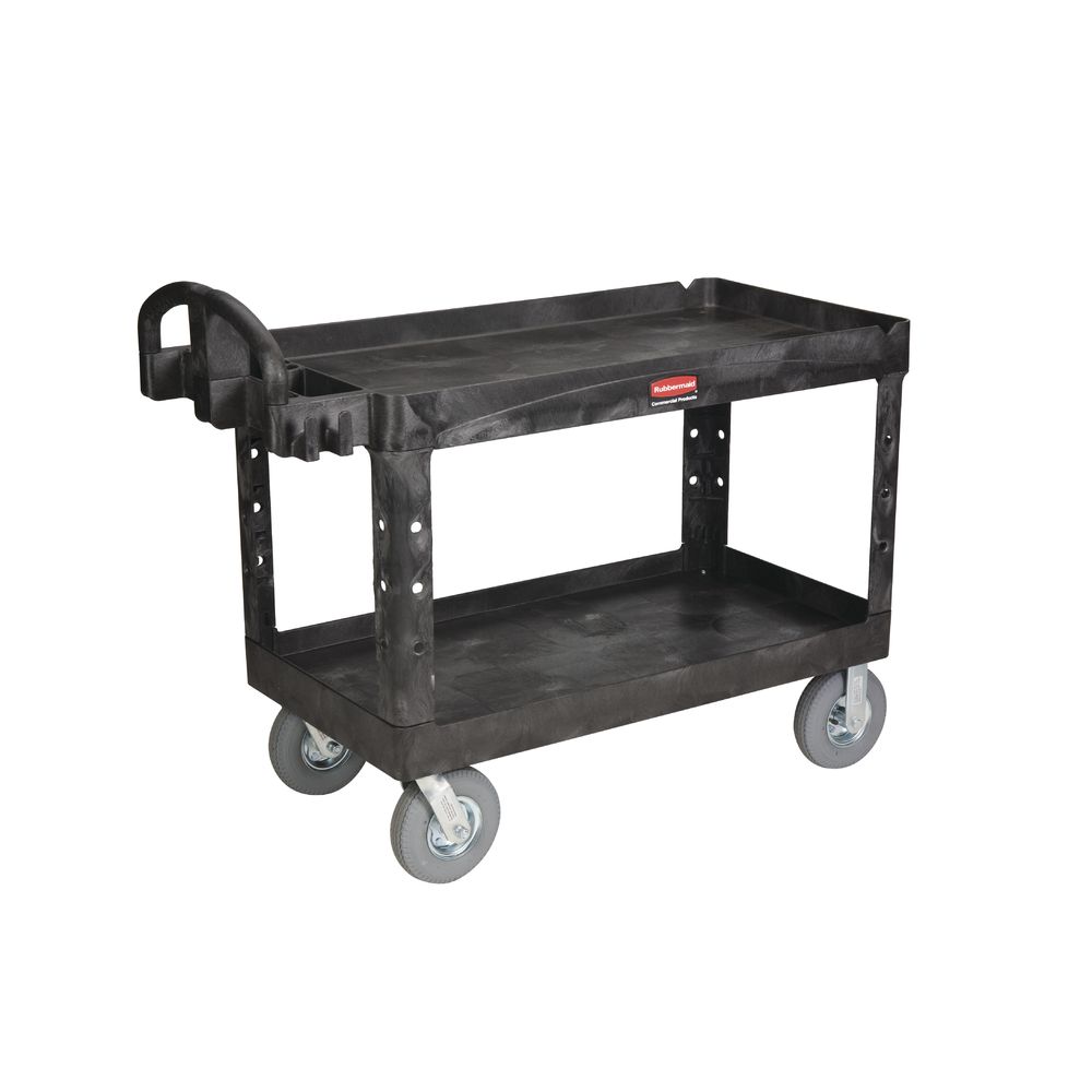 Plastic 2Shelves Rolling Service Cart Trolley W/Handle Heavy Duty US 46"x25"x 3" 