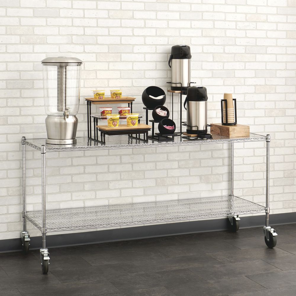 Expressly HUBERT® Chrome Plated Steel 2-Shelf Wire Station Cart