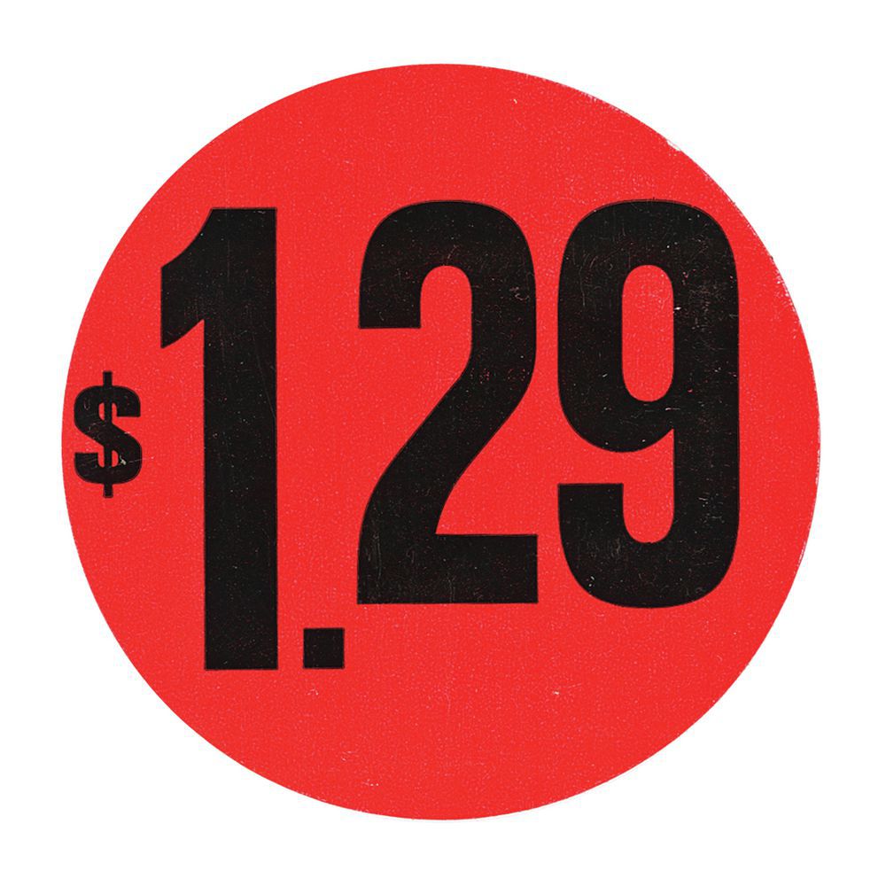 LABEL, RED FLR, $1.29, 1 1/2" DIA.