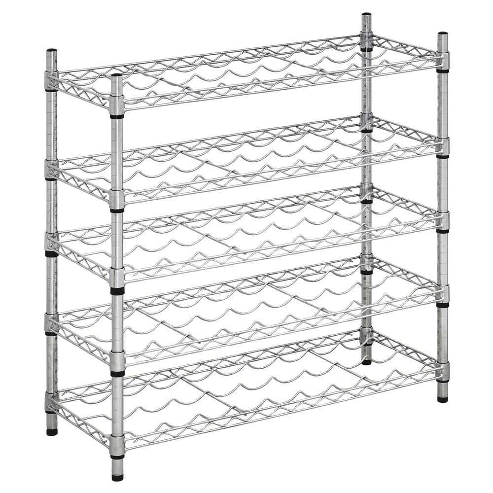 Kratos 5-Shelf 25-Bottle Chrome Wine Rack with 34" Posts - 24"W x 14"D ...