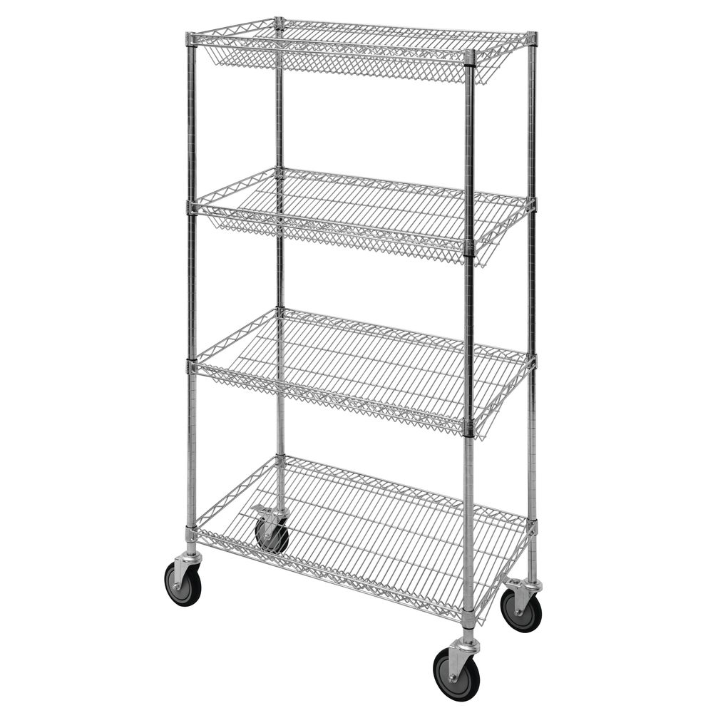 Chrome Wire Mobile Slant Shelving Cart 36"L x 18"W x 69"H