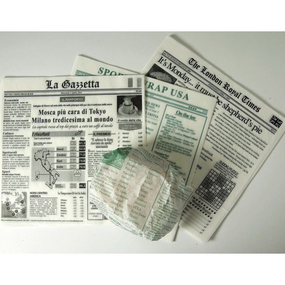 100 x Newspaper Printed Design Food Wrap Greaseproof 25X35cm Chips Basket Liners