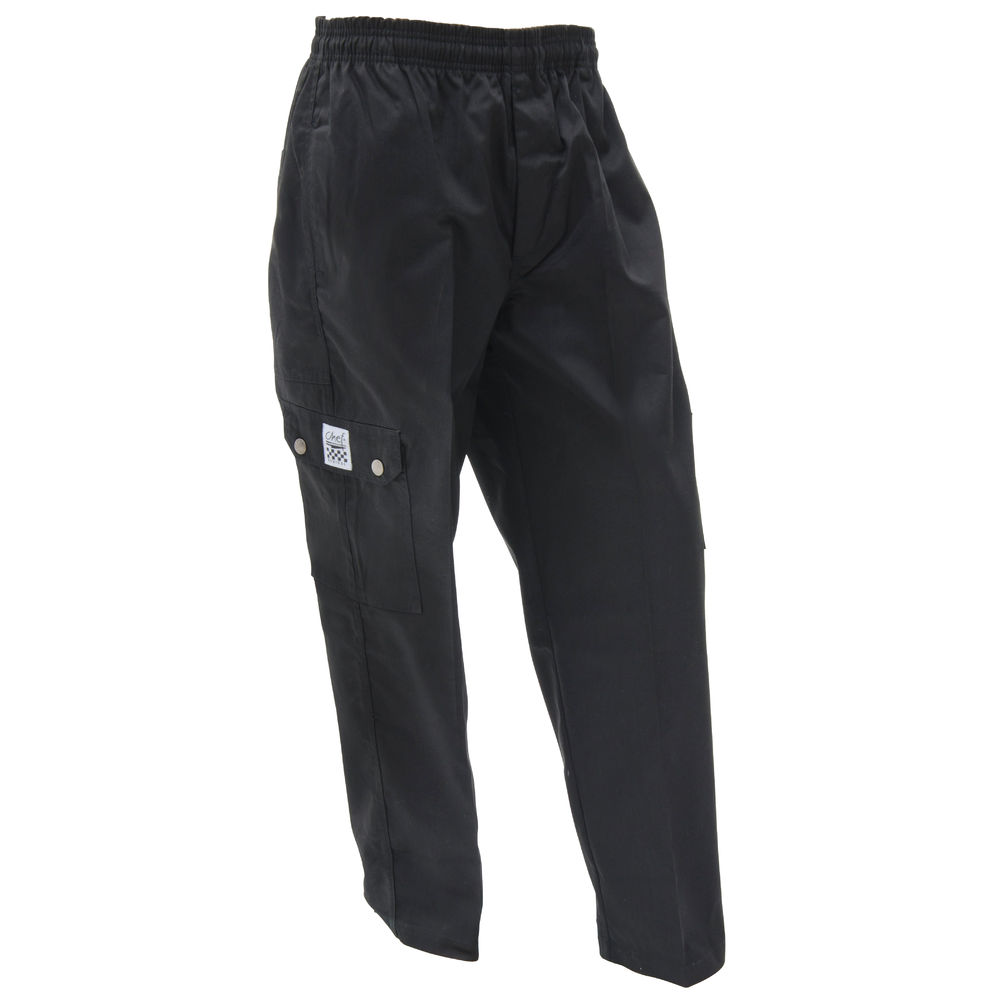 Chef Revival® Black Poly Cotton Men's Baggy Cargo Chef Pants - Extra Small