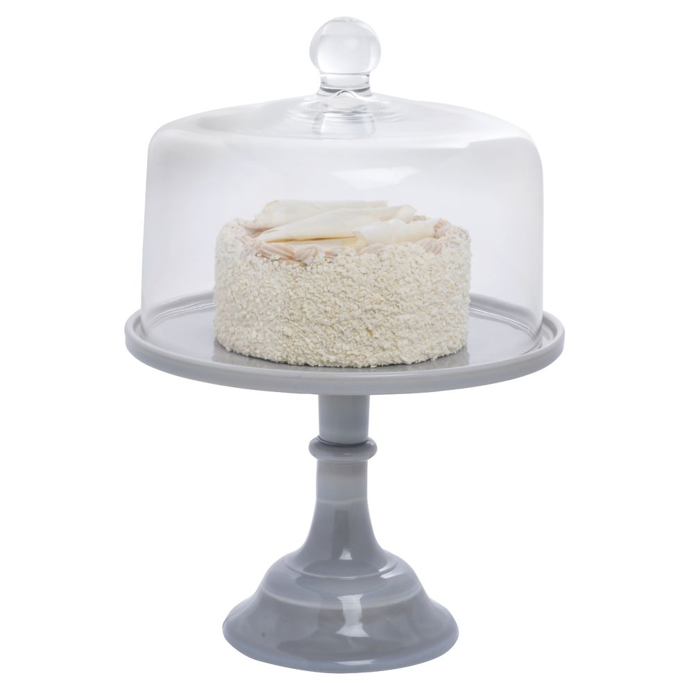 CAKE STAND, GLASS, 10DIAX8H, GREY MARBLE