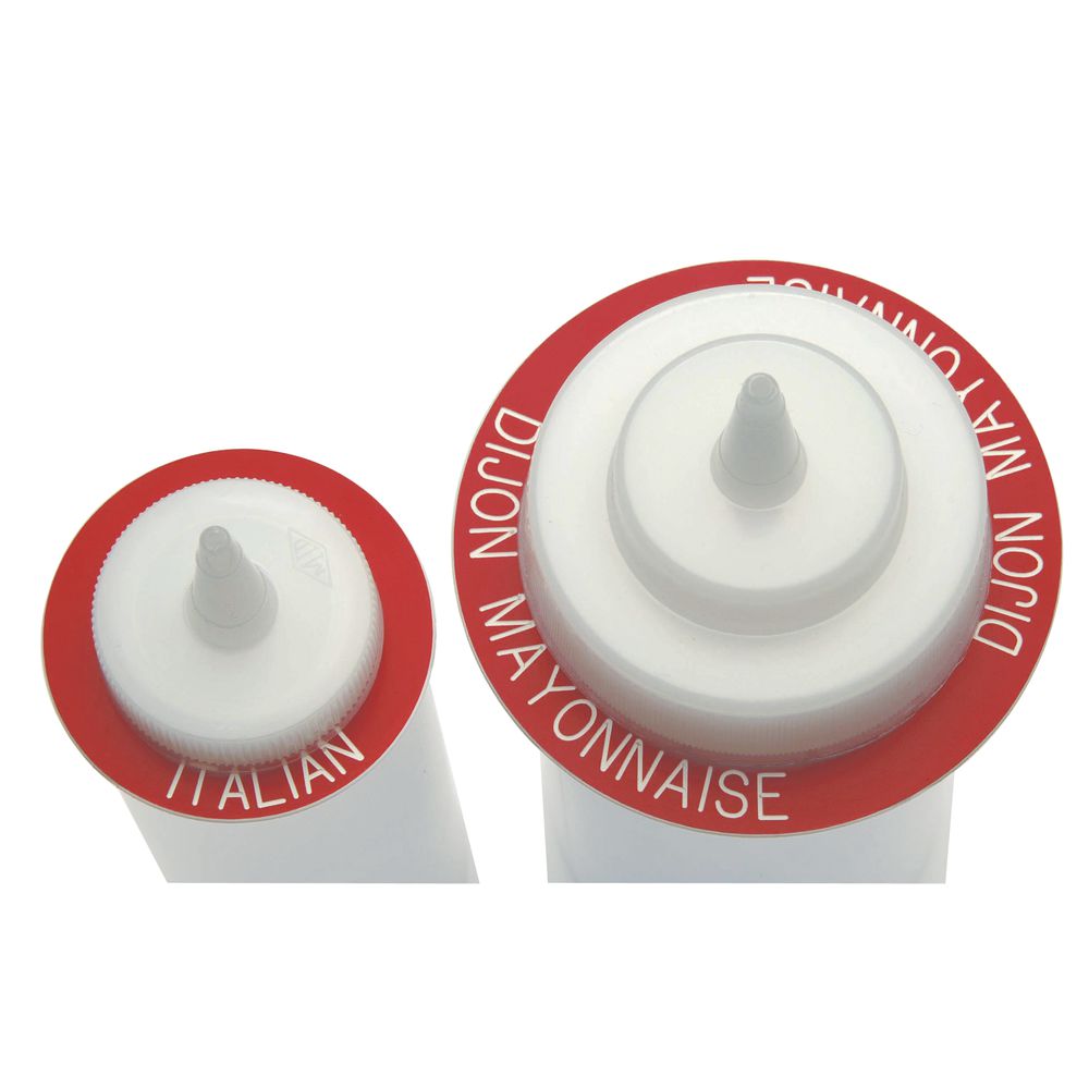 Squeeze Bottle ID Ring White/Red Plastic Overall Dia 2 1/4" Inside Dia 1 7/16"