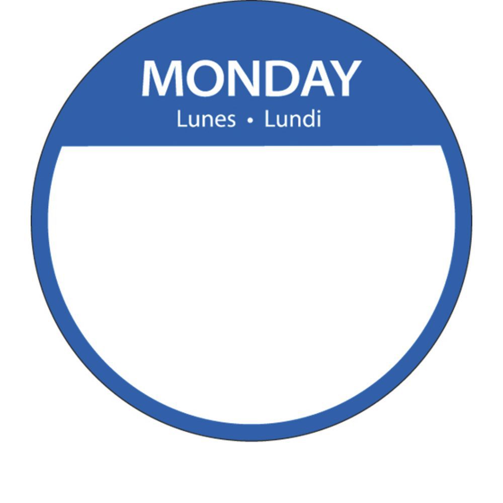 Tri-Lingual Day Of The Week Labels Blue Monday 3"Dia