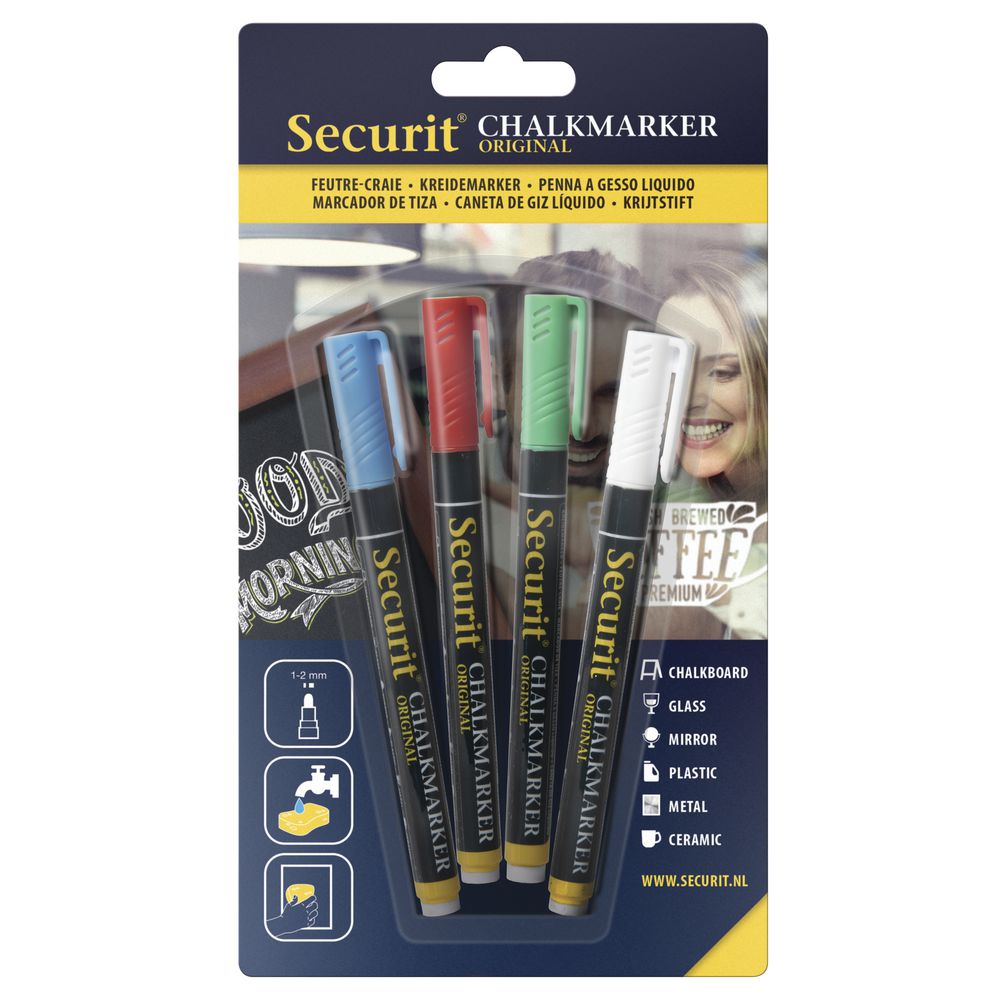 Securit Bright Colors Fine Point Chalk Markers Set of 4