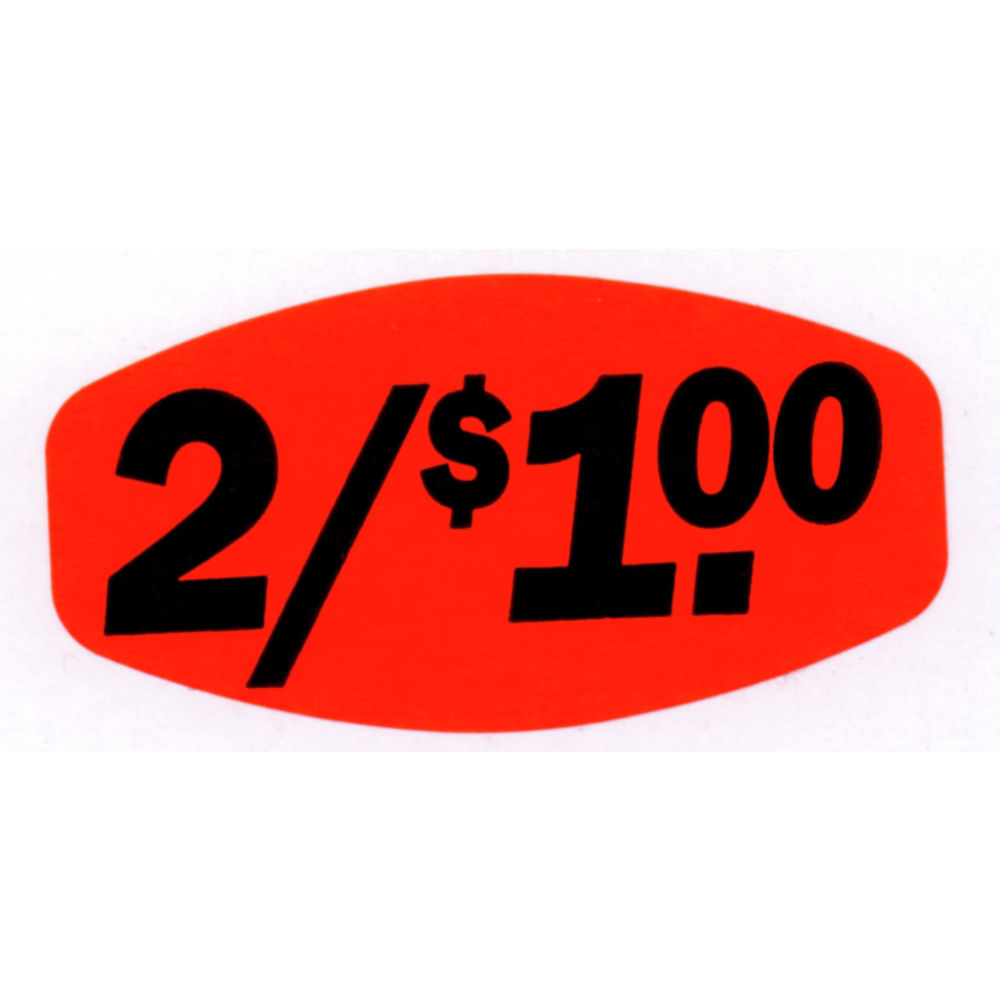2/$1.00 Price Point Grabber Grocery Store Labels 1 3/8"L x 7/8"H Red With Black Print
