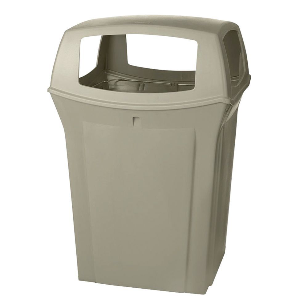Rubbermaid Outdoor Ranger® 45 gal Beige Plastic Trash Receptacle With 4-Way  Opening - 24 7/8L x 24 7/8W x 41 1/2H