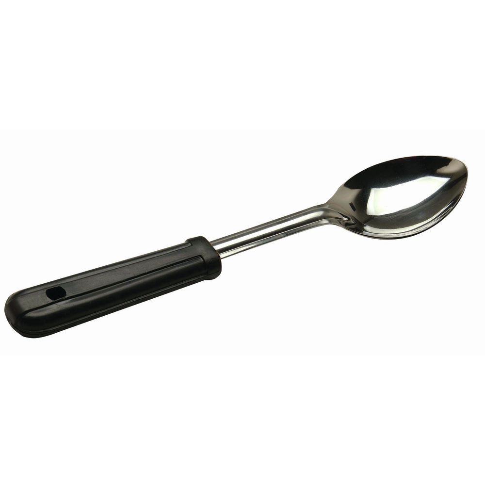 HUBERT Solid Stainless Steel Serving Spoon with Black Comfort Grip Handle