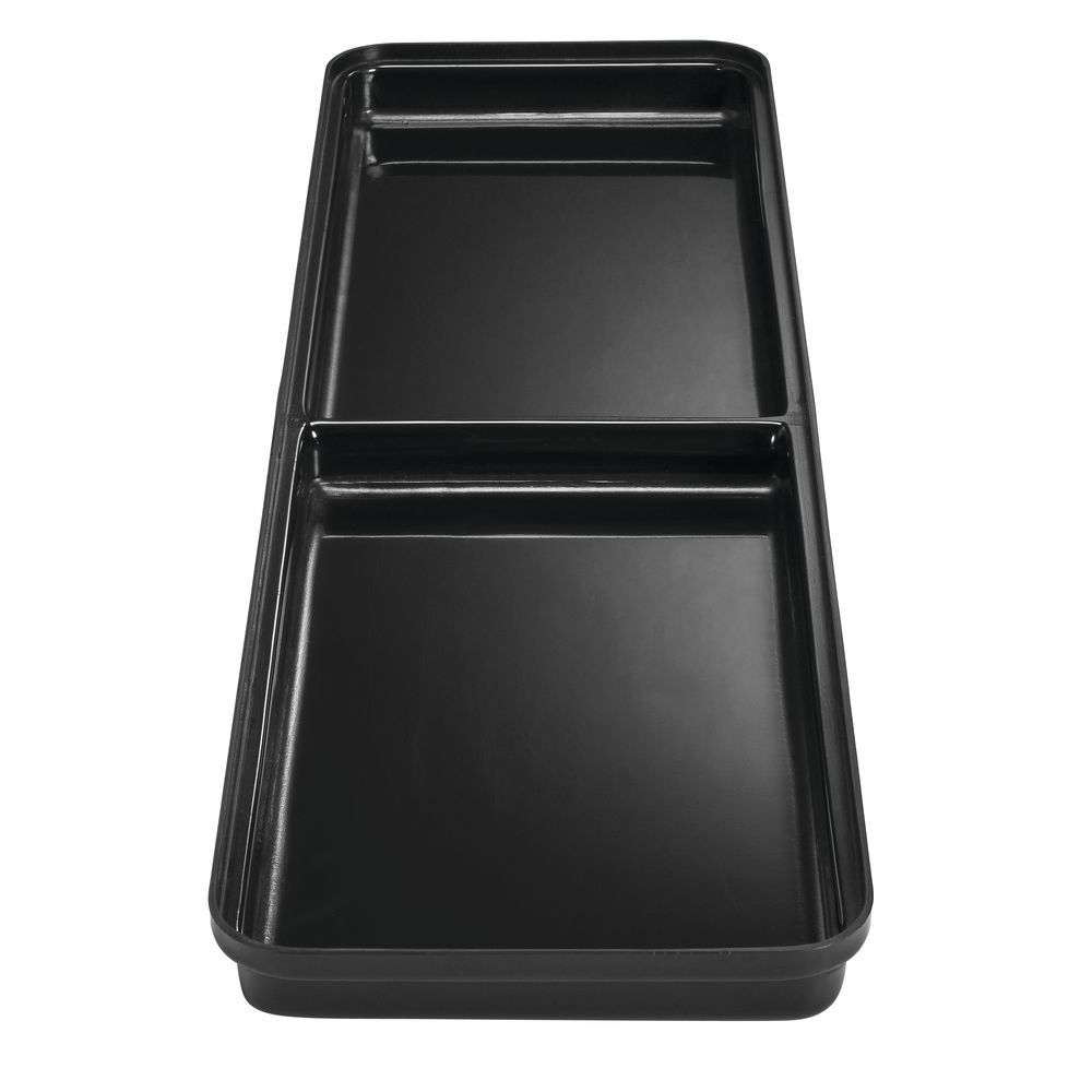 Expressly Hubert® Shiny Black Deli & Meat Case Tray, Divided 26 3/4"L x 8"W x 1 1/2"H