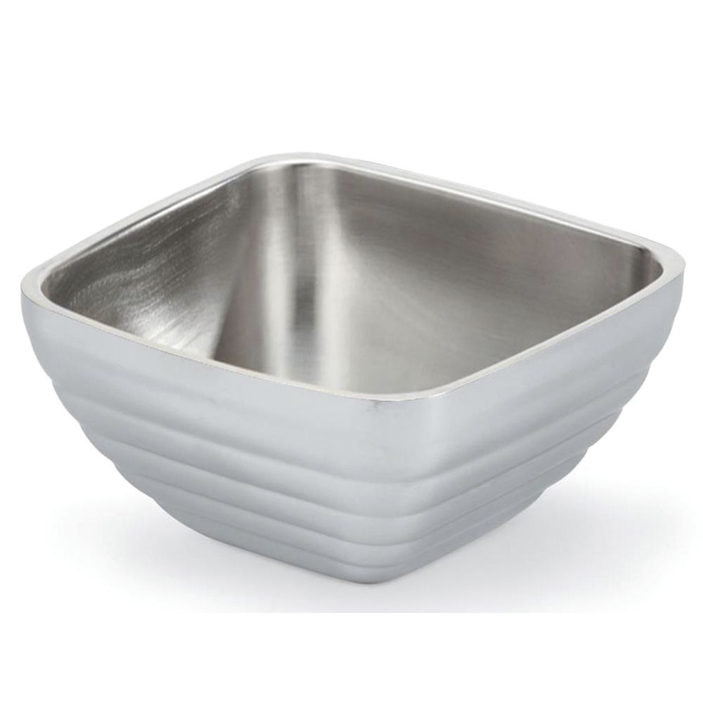 Square Serving Bowl With 1.8 Quart Capacity And Ribbed Sides