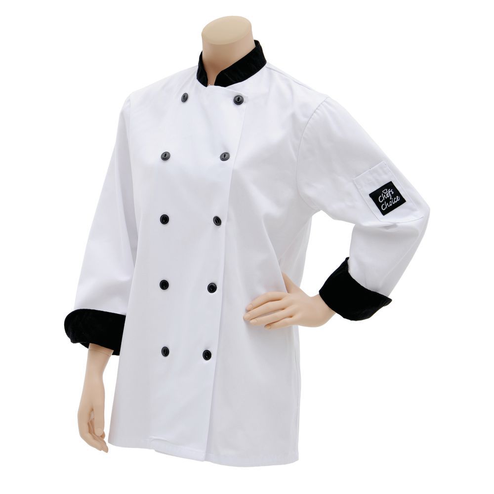 Premium Uniforms White Poly Cotton Chef Coat with Black Trim - 2XL