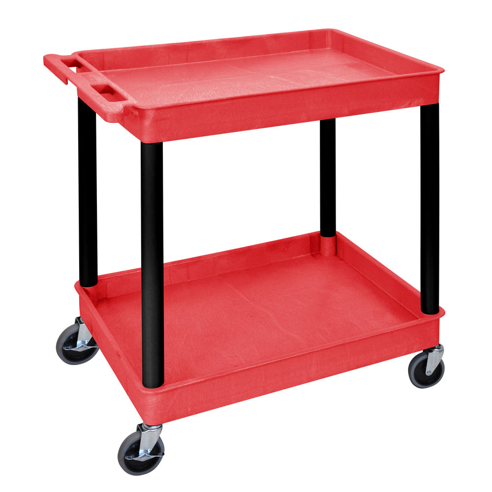 Red Plastic 2-Shelf Wagon Tub Cart