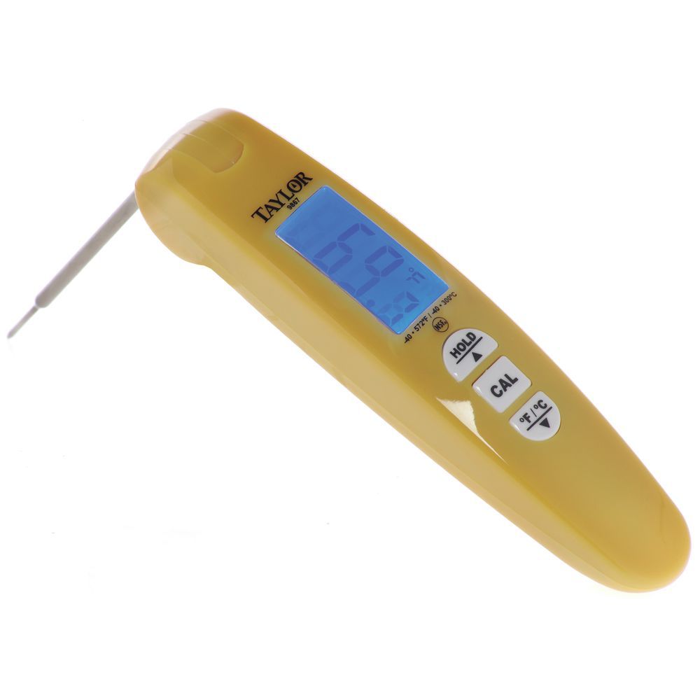 Taylor Yellow Plastic Thermocouple Digital Thermometer with Folding Probe  -40 to 572 Degrees