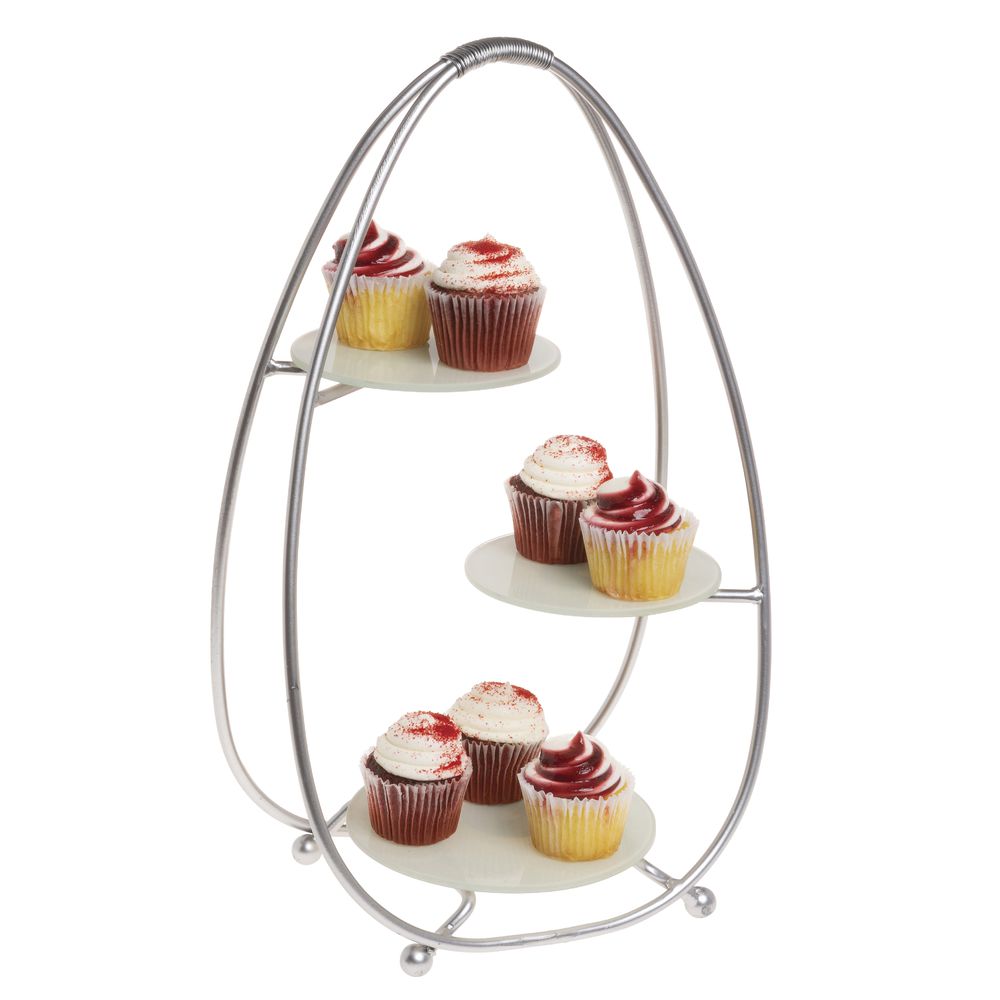 American Metalcraft Silver 3-Tier Oval Buffet Stand - 12