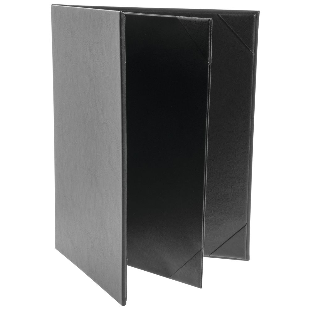 Hard-Sided Black Leatherette Triple Panel Menu Cover - 8 1/2